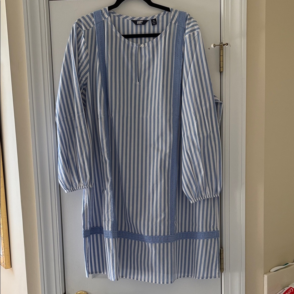Lands' End Blue and White Striped Dress